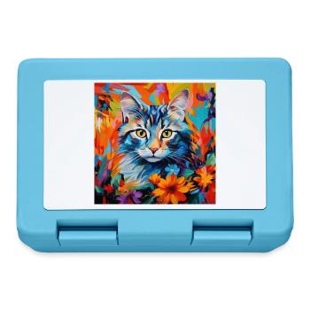 Katze, katzenmotiv, blumen, geschenk, geschenkidee - Brotdose - Saphirblau - Vorne
