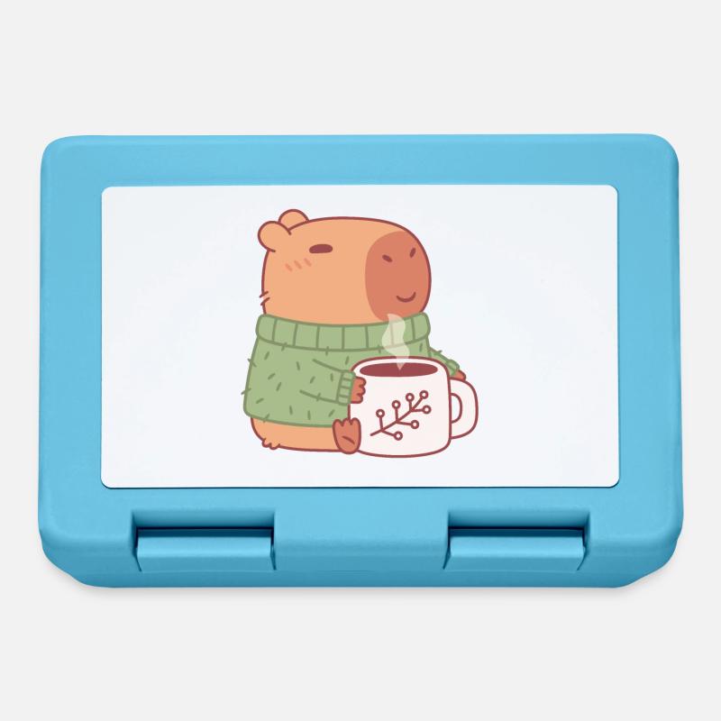 Capybara mignon en pull avec du café chaud - Boîte à goûter - bleu saphir
