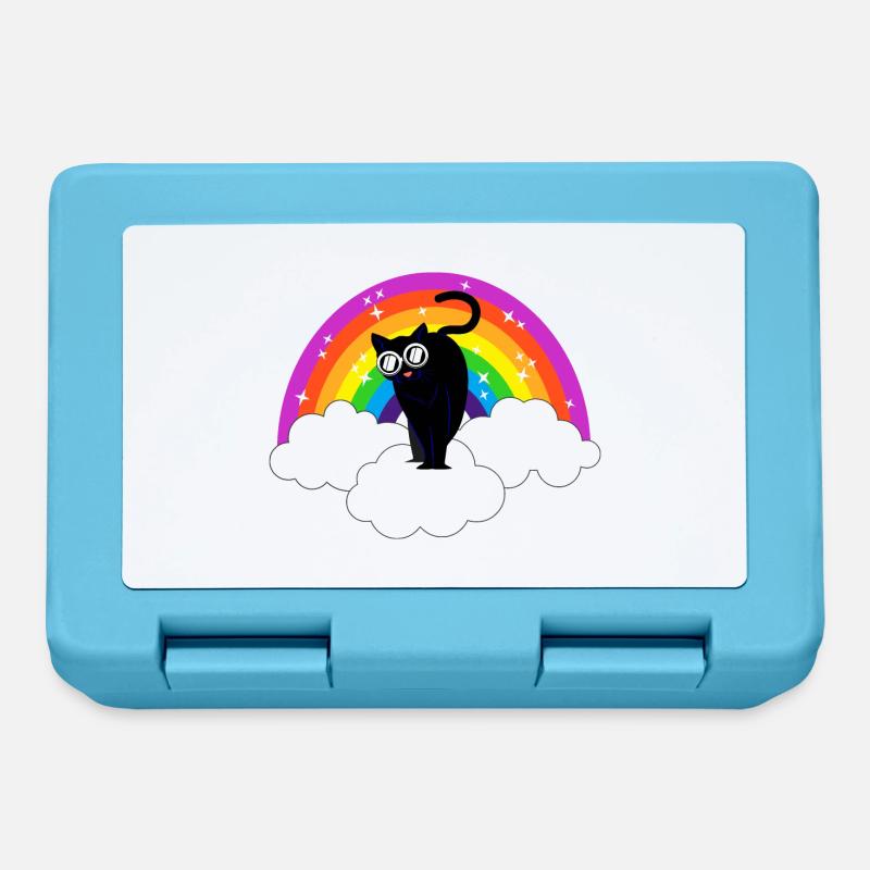 Kidcore Regenbogen Schwarze Coole Katze Geschenk - Brotdose - Saphirblau