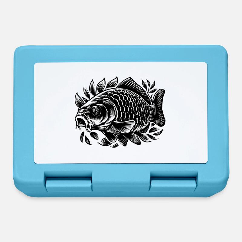 Carpe dans l’herbe noir et blanc - Boîte à goûter - bleu saphir