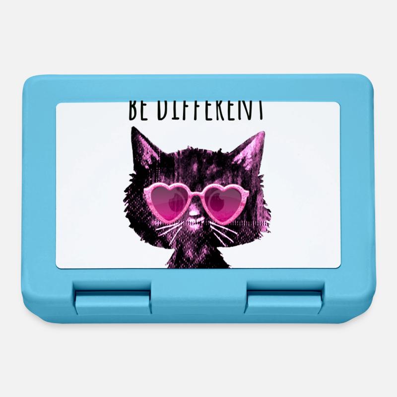 Soyez différent, chat, girly, lunettes de soleil, cœurs - Boîte à goûter - bleu saphir