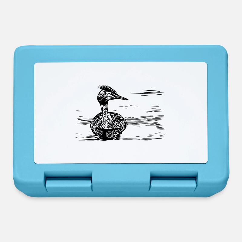 Grèbe à crête vintage flottant sur la rivière - Boîte à goûter - bleu saphir