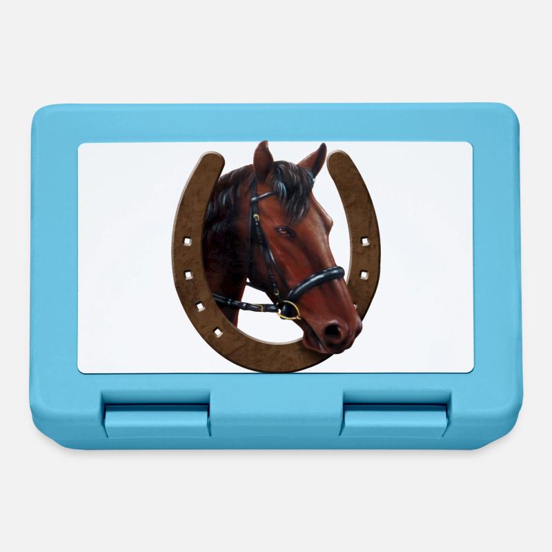 Tête de cheval et fer à cheval - Boîte à goûter - bleu saphir