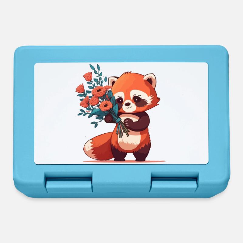 roter Panda mit Blumen - Brotdose - Saphirblau