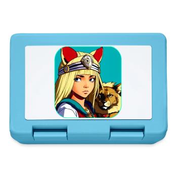 Cooles Anime Manga Girl mit Löwe - Brotdose - Saphirblau - Vorne