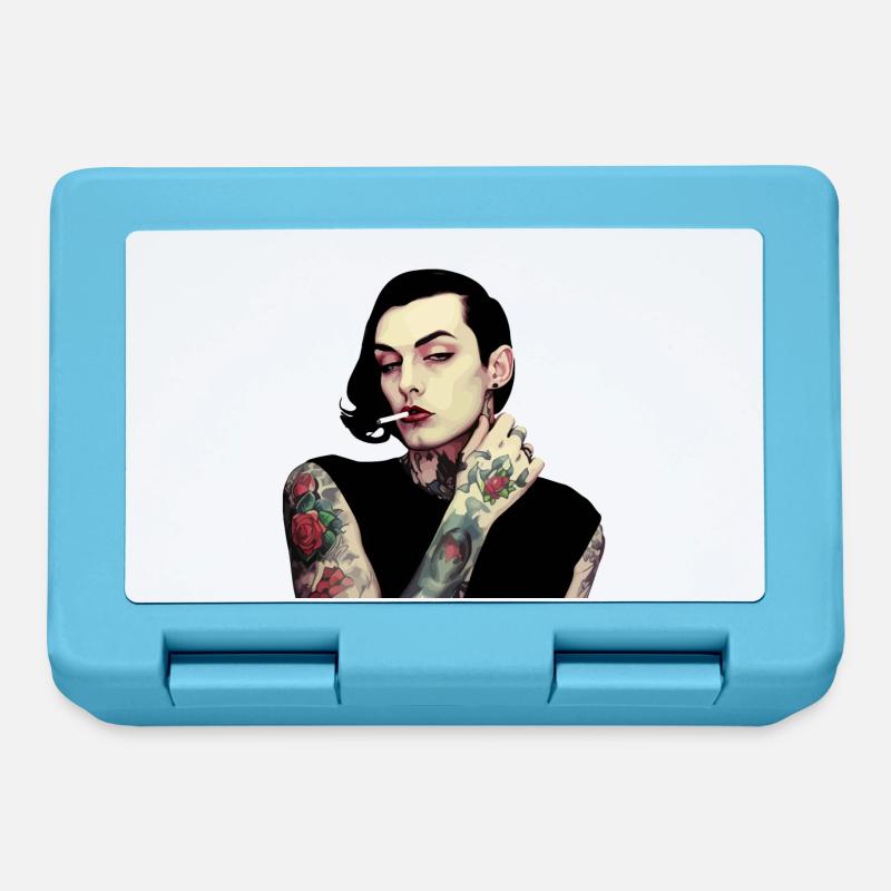 Femme Gothique Tatouée Avec Cigarette - Boîte à goûter - bleu saphir