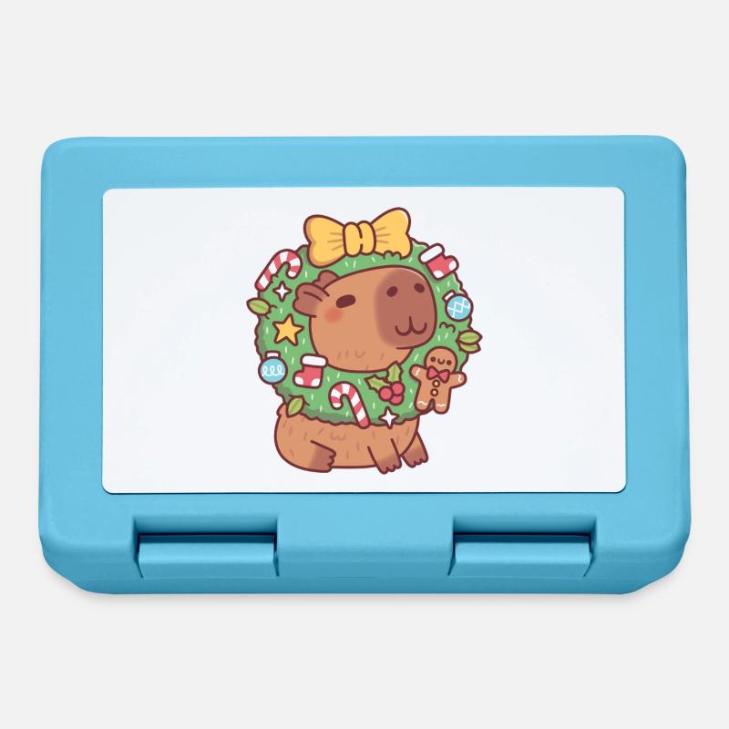 Süßes Capybara mit Weihnachtskranz Lustig - Brotdose - Saphirblau
