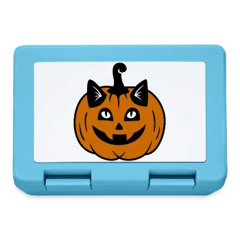 Halloween Katze Kürbiskopf - Brotdose - Saphirblau - Vorne