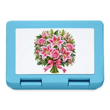 Sanfter rosa Lilien-Rosenstrauß - Brotdose - Saphirblau - Vorne