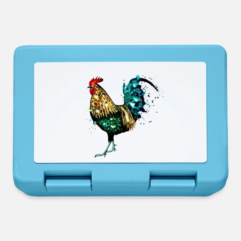 Coq aquarelle - Boîte à goûter - bleu saphir