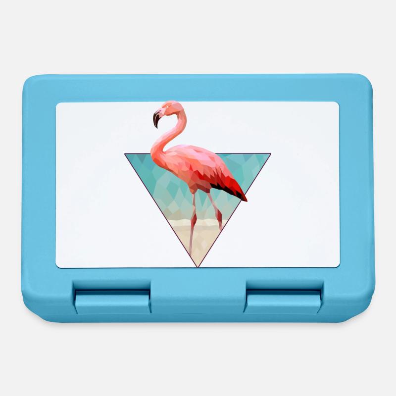 Flamant rose sur la plage dans le style Low Poly - Boîte à goûter - bleu saphir