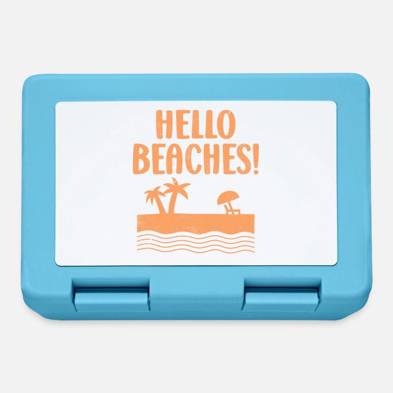 Funny Hello Beaches Pun Orange Summer - Lunchbox - sapphire blue