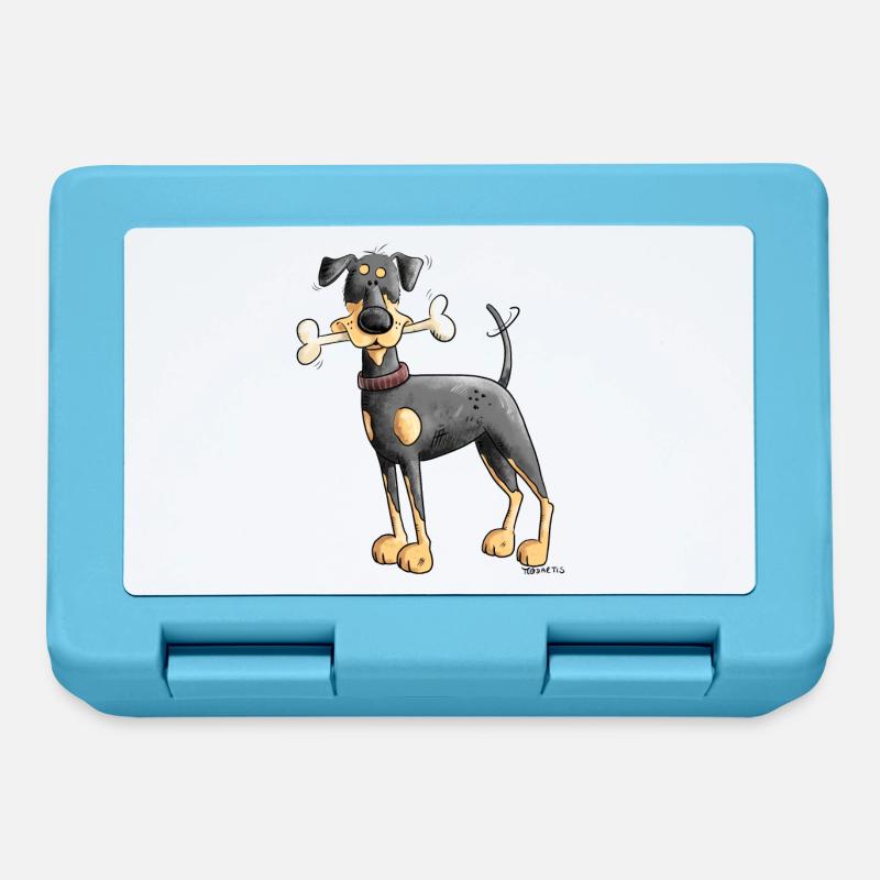 Doberman ou Pinscher avec os - Boîte à goûter - bleu saphir