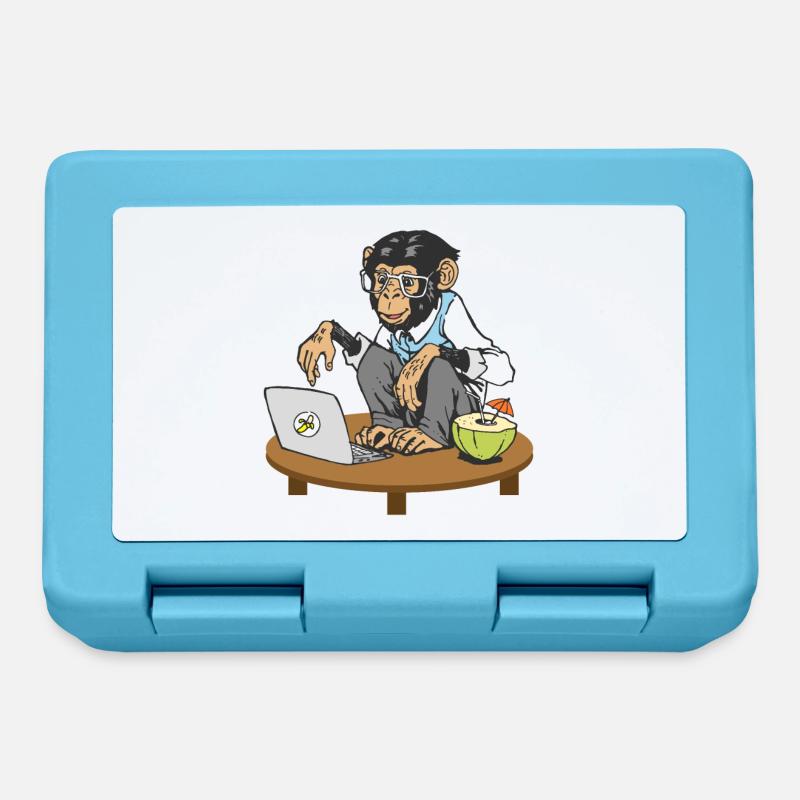 Affe vor Laptop - Brotdose - Saphirblau