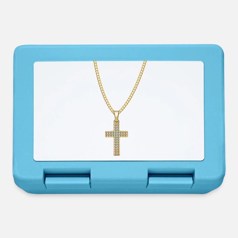 Collier Jésus Christ Croix Cadeau - Boîte à goûter - bleu saphir