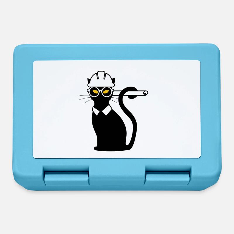 Ingenieur Katze Bauhelm Bauplan Geschenkidee Shirt - Brotdose - Saphirblau