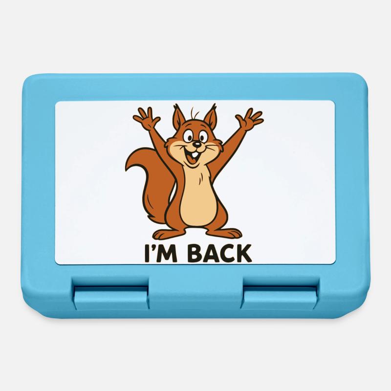 Ich bin zurück - I'm back mit Eichhörnchen Motiv - Brotdose - Saphirblau