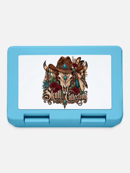 Skull Biker Buffalo Skull Horned Hut - Brotdose - Saphirblau