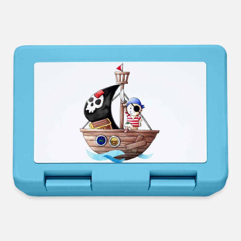 Petit pirate avec son bateau - Boîte à goûter - bleu saphir