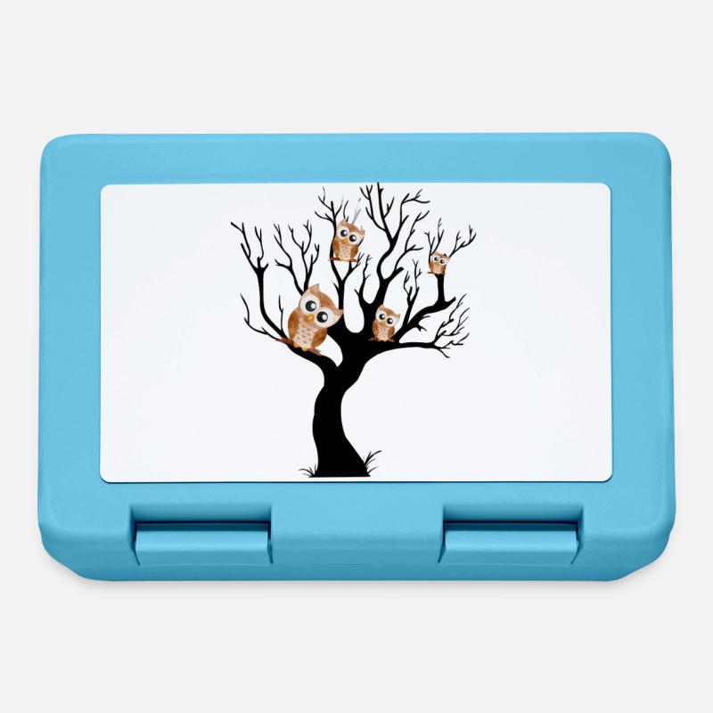 Owl night owl on tree - Lunchbox - sapphire blue
