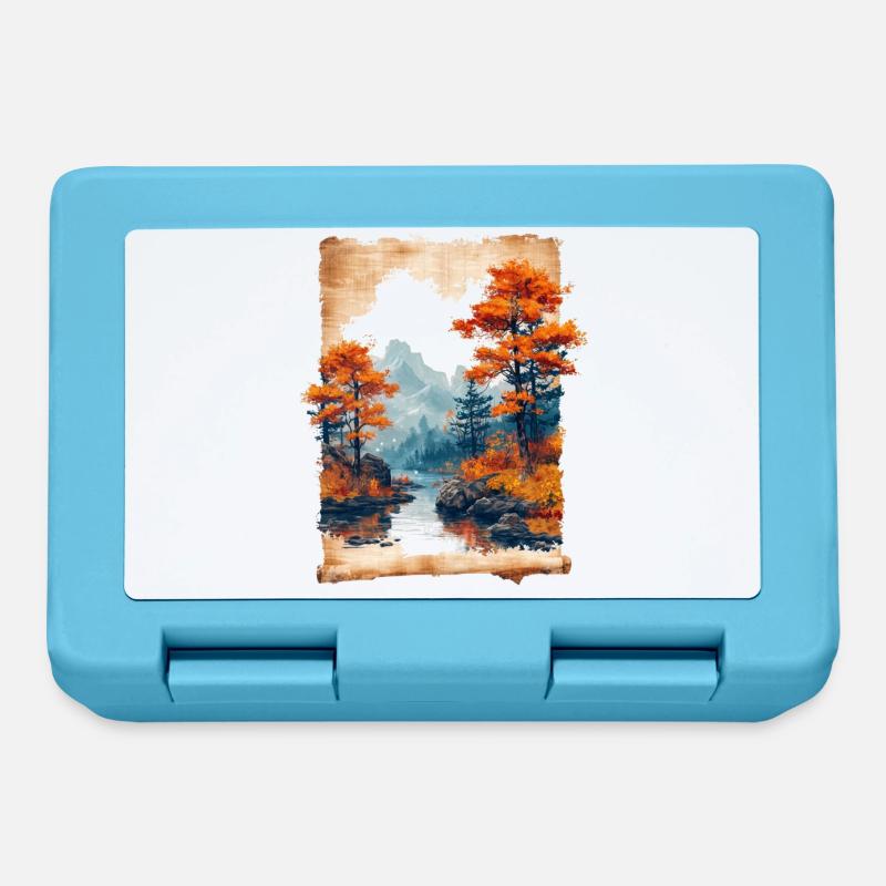 Classic Scenery Papyrus Scroll Onsen Japanese - Lunchbox - sapphire blue