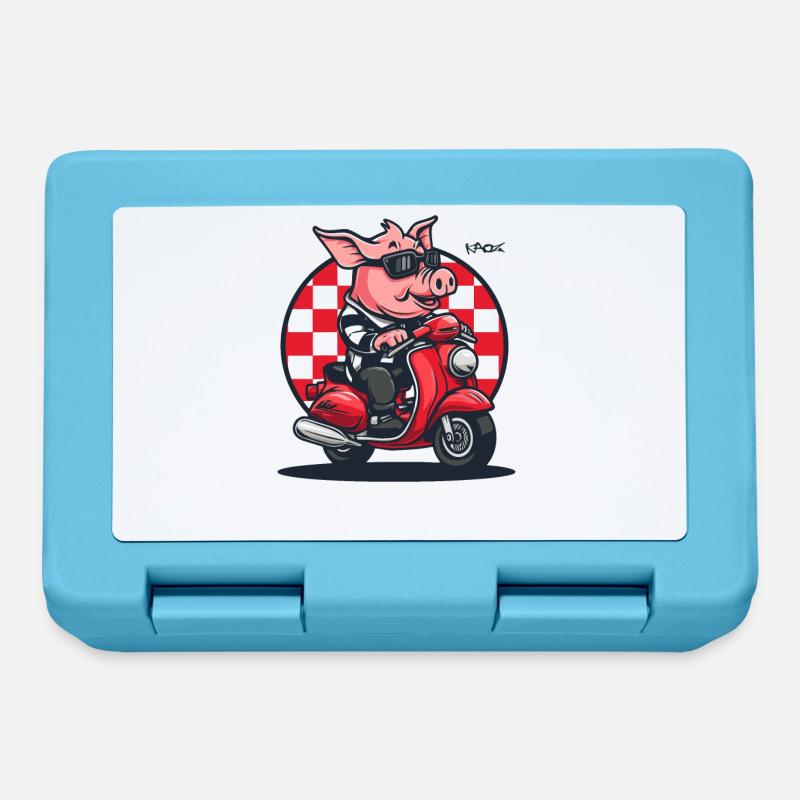 Sur mon scooter sur la route : Le cochon cyclomoteur - Boîte à goûter - bleu saphir