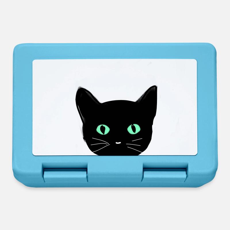 Chat, noir, illustration, yeux verts - Boîte à goûter - bleu saphir