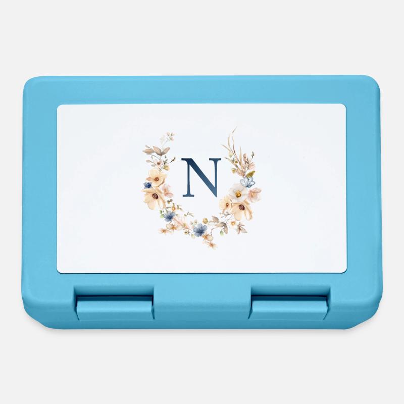 N monogramme, Floral, Boho - Boîte à goûter - bleu saphir