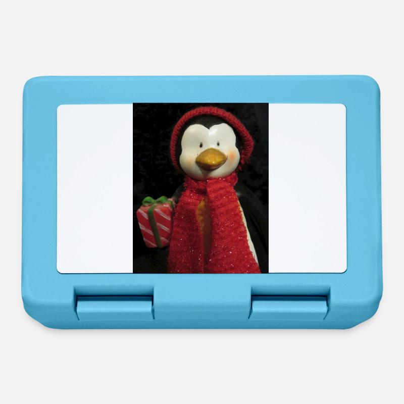 Pinguin mit Hut, Schal und Geschenk - Brotdose - Saphirblau