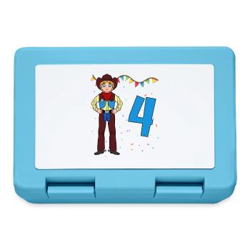 With Cowboy - Boys Birthday 4 Years - Lunchbox - sapphire blue - Front