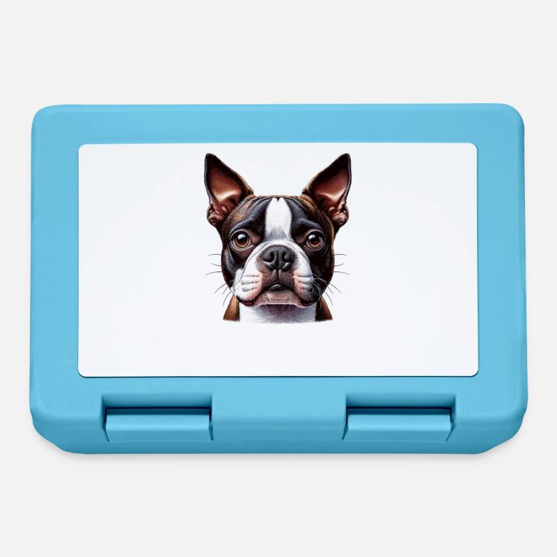 Visage de chien - Boston Terrier - Boîte à goûter - bleu saphir