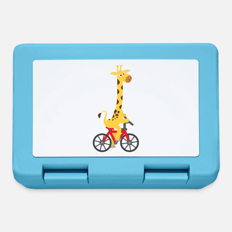 Children's motif: Giraffe rides on a bicycle - Lunchbox - sapphire blue