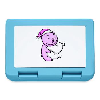 Pig with pillow and sleeping cap - Lunchbox - sapphire blue - Front