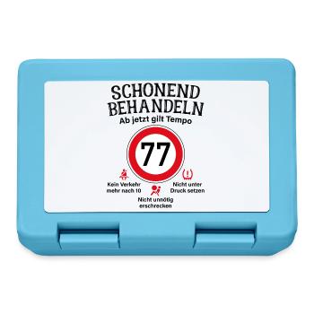 77. Geburtstag Schonend Behandeln 77 Tempolimit 77 - Brotdose - Saphirblau - Vorne