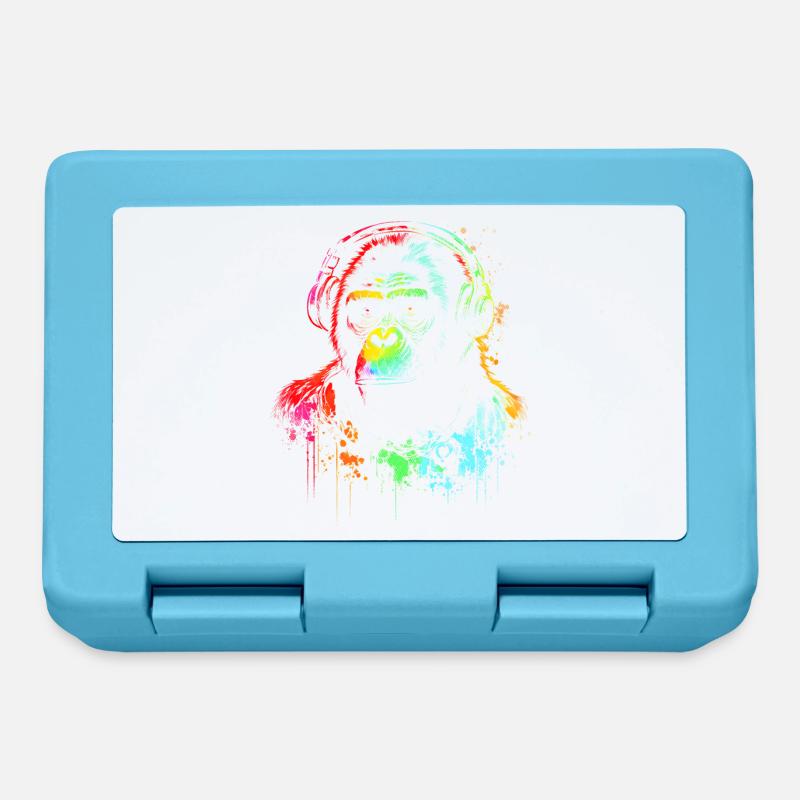 Regenbogen Gorilla Kopfhörer - Brotdose - Saphirblau