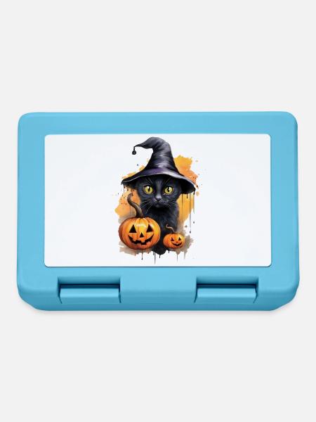 Hexenkatze Mit Hut Schwarze Katze Kürbis Halloween - Brotdose - Saphirblau