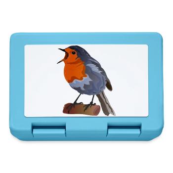Robin Bird Illustration on Textile - Lunchbox - sapphire blue - Front