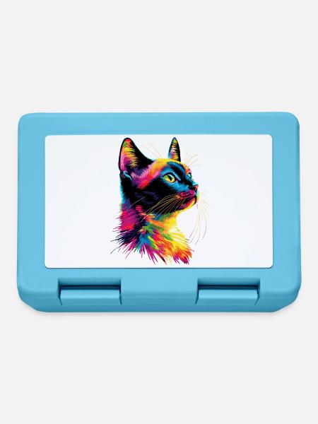 Katze Bunt Regenbogen Farben Popart Cat Mom Katzen - Brotdose - Saphirblau