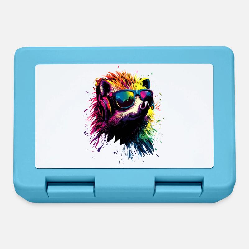 Igel Popart Kopfhörer Sonnenbrille Bunt Süßer Igel - Brotdose - Saphirblau