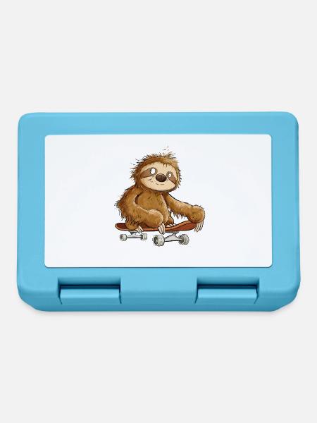 Faultier Mit Skateboard Cartoon - Brotdose - Saphirblau