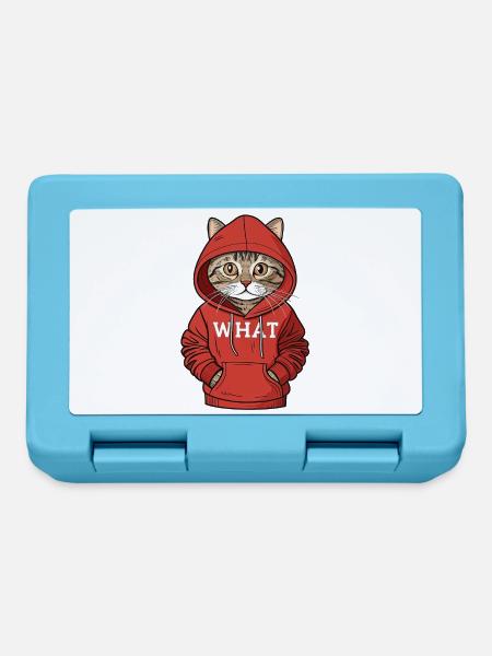 Coole Katze im roten Hoodie What Katzen Sprüche - Brotdose - Saphirblau
