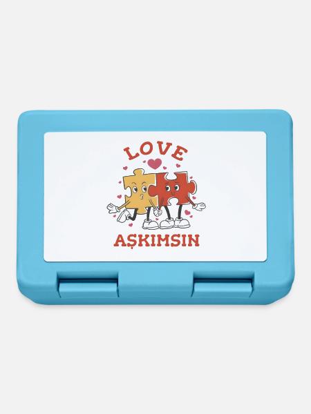 Love Askimsin: Verliebte Puzzle-Teile Design - Brotdose - Saphirblau
