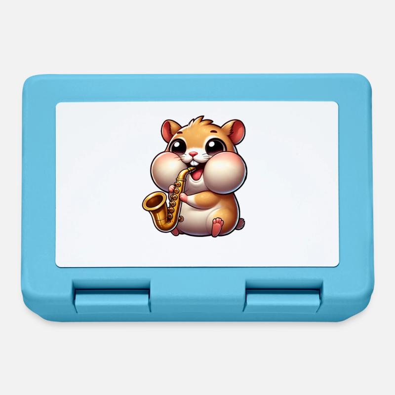 Saxophone hamster mignon, musique de dessin animé jazz - Boîte à goûter - bleu saphir