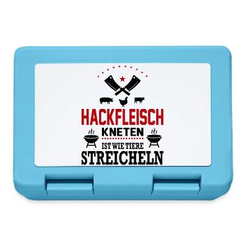 Hackfleisch kneten Tiere streicheln Grillsprüche - Brotdose - Saphirblau - Vorne