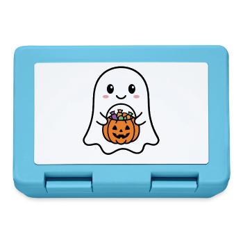 Süßer Kawaii-Geist hält Kürbiskorb Halloween - Brotdose - Saphirblau - Vorne