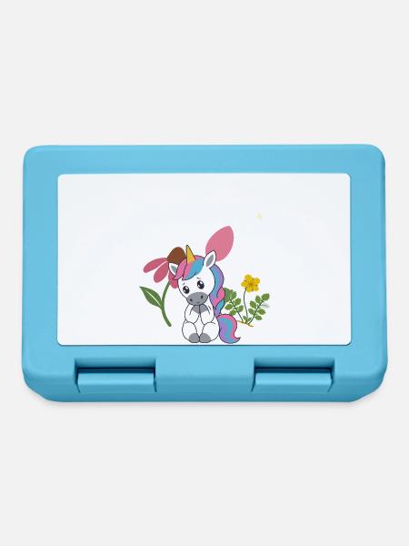Einhorn Blumen Kinder fantasievoll Sonnenhut - Brotdose - Saphirblau
