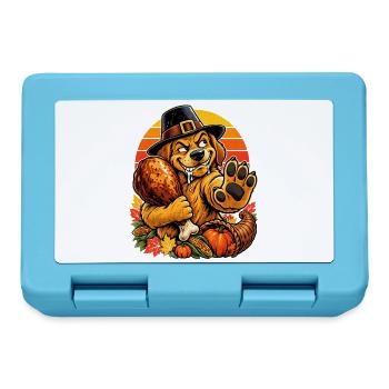 Thanksgiving Hund verteidigt Truthahn Retro - Brotdose - Saphirblau - Vorne