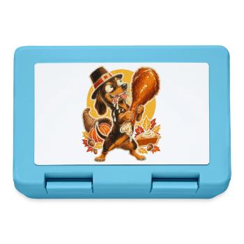 Thanksgiving Dackel mit Truthahn-Drumstick - Brotdose - Saphirblau - Vorne