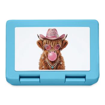 Hochlandrind Cowgirl mit Kaugummiblase - Brotdose - Saphirblau - Vorne