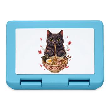 Schwarzer Kater schlürft Ramen Nudeln - Brotdose - Saphirblau - Vorne